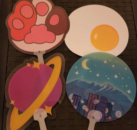 shaped fans - paw, egg, Sailor Moon inspired Denver skyline, planet