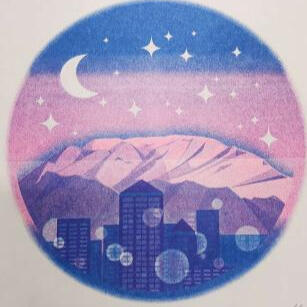 Sailor Moon inspired risograph print of Albuquerque skyline